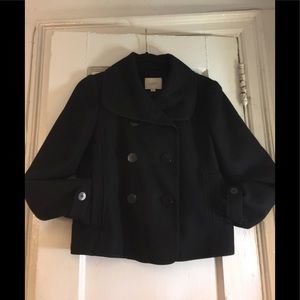 Loft Black Wool Double Breasted Peacoat.